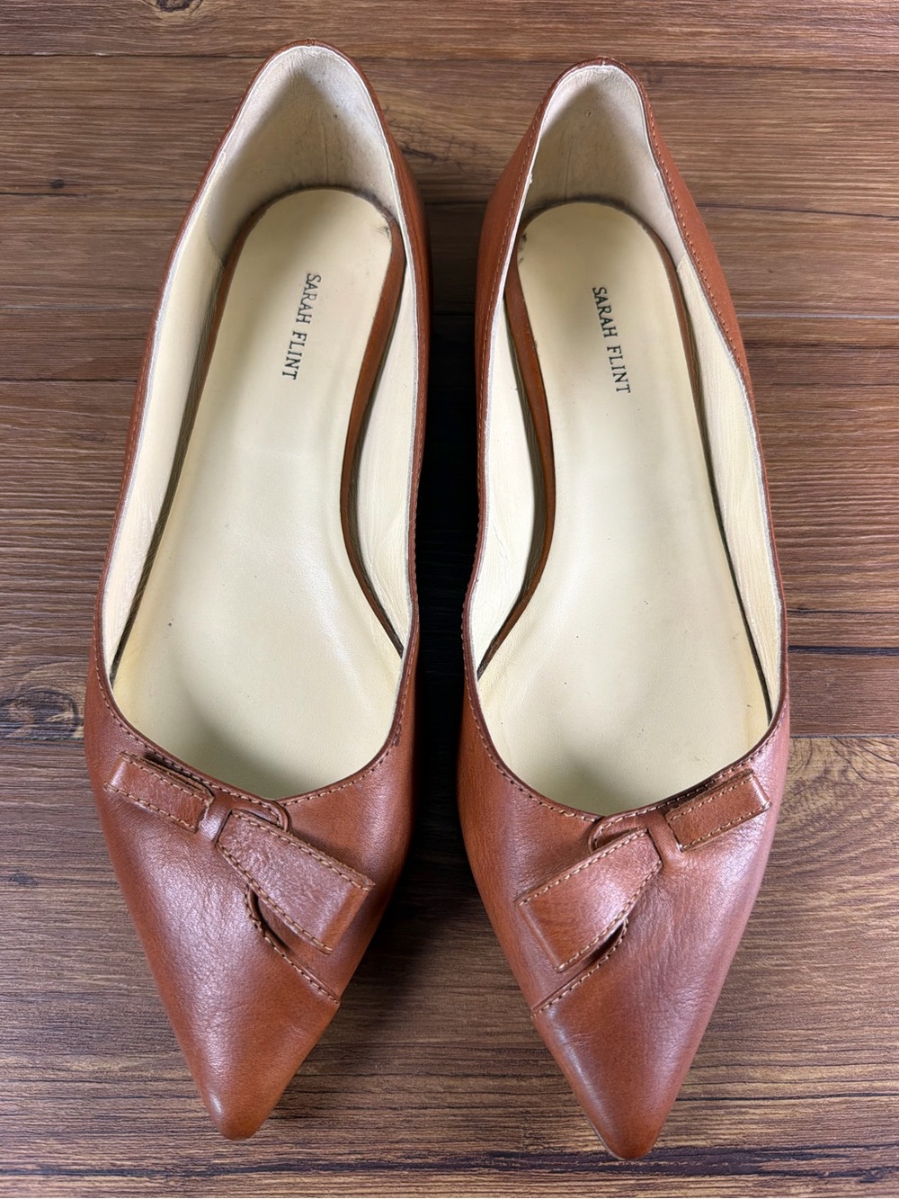 Sarah Flint Natalie Flat Brown Leather Pointed Toe Shoes Women’s Size 10 (41)
